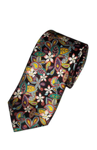 Liberty Fabric Flowers Lemon Black Pure Silk Tie - Accessories