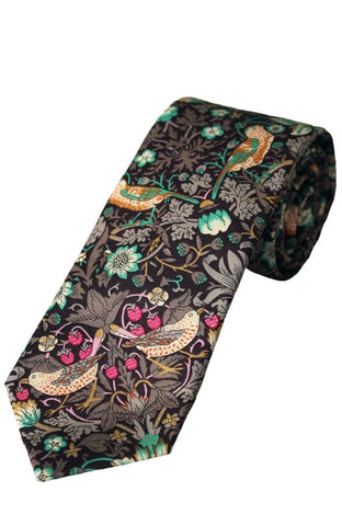 Liberty Fabric Strawberry Thief Boys Brown Cotton Tie - Accessories