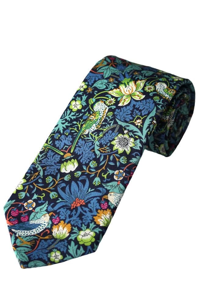 Liberty Fabric Strawberry Thief Boys Green Cotton Tie - Accessories