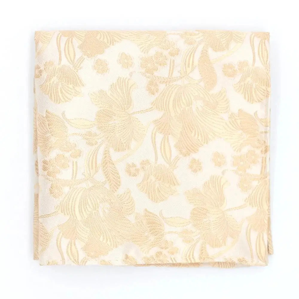 LA Smith Structured Floral Pocket Square - Gold on Ecru - tie