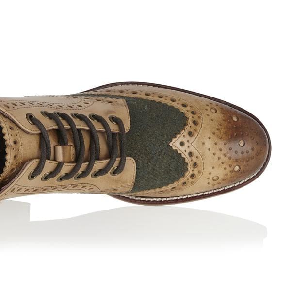 London Brogue Gatsby Boot Tan/Green Tweed Men’s Boots - Boots