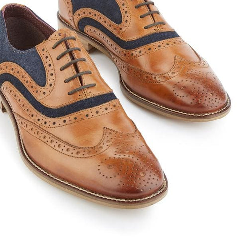 Brogue Shelby Oxford Tan Navy Shoes - Shoes