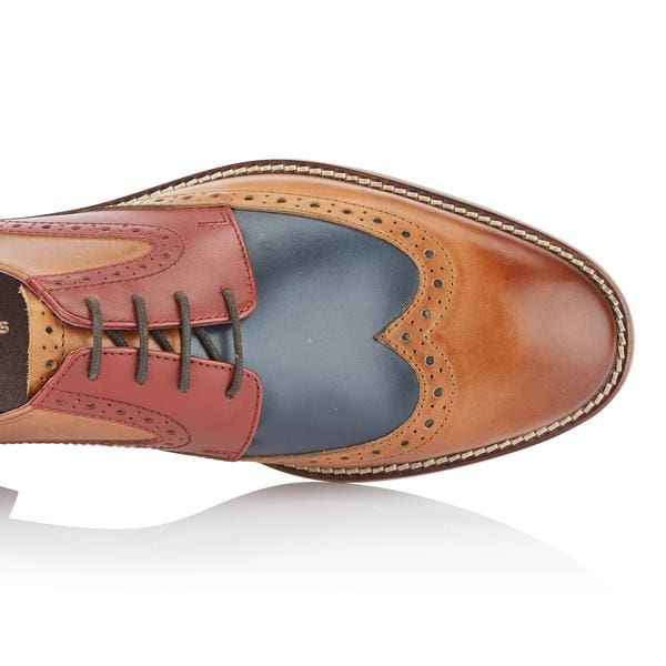 London Brogue Tommy Derby Tan Blue Red Men’s shoes - Shoes