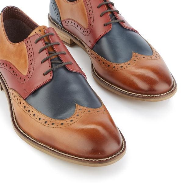 London Brogue Tommy Derby Tan Blue Red Men’s shoes - Shoes