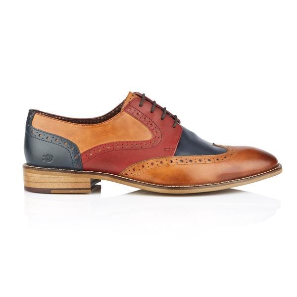 London Brogue Tommy Derby Tan Blue Red Men’s shoes - Shoes