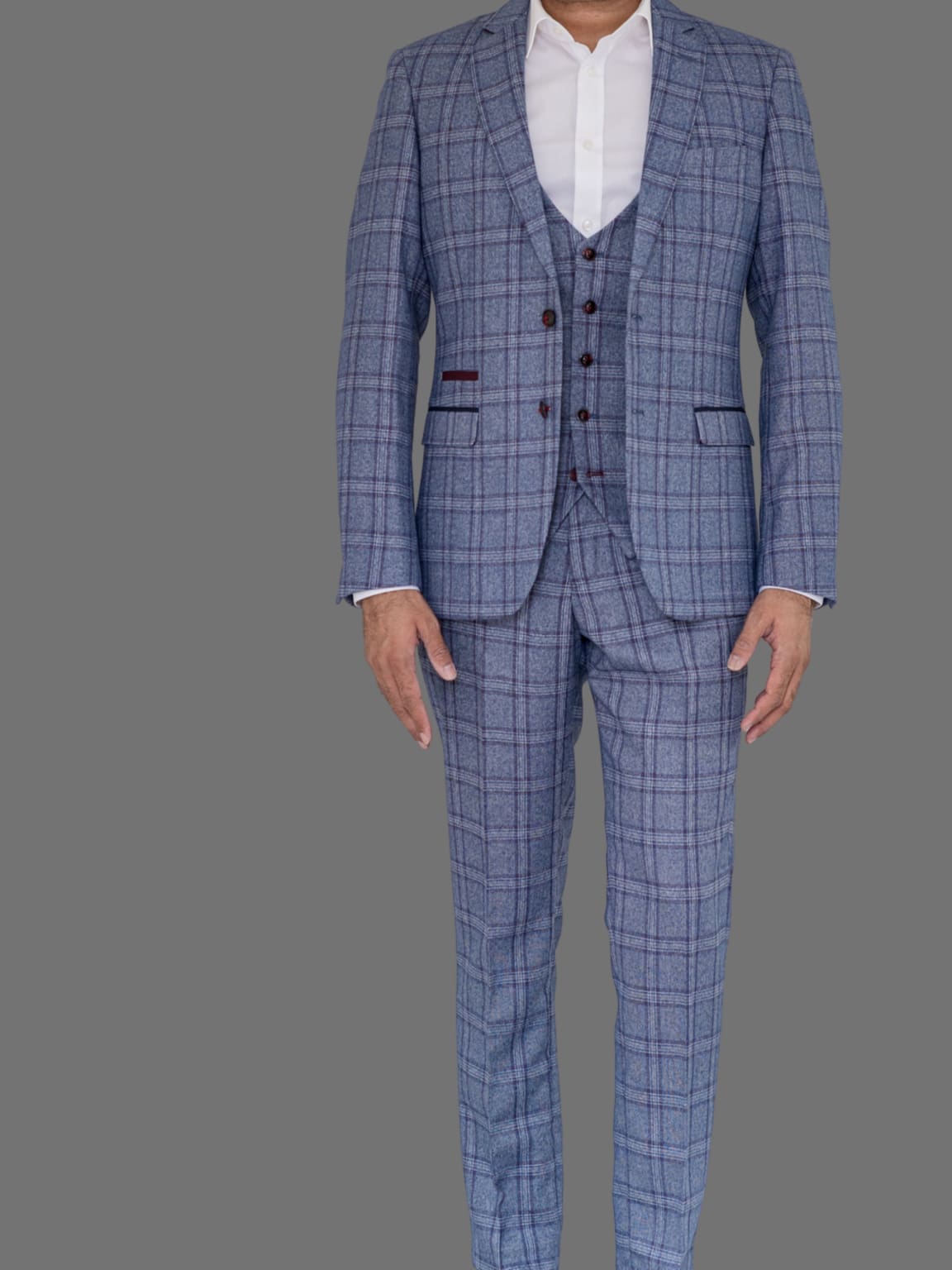 Marc Darcy Abbott Men’s Blue Tweed 3 Piece Suit - Suit & Tailoring