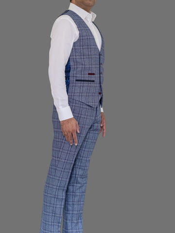 Marc Darcy Abbott Men’s Blue Tweed 3 Piece Suit - Suit & Tailoring