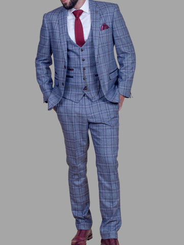 Marc Darcy Abbott Men’s Blue Tweed 3 Piece Suit - Suit & Tailoring