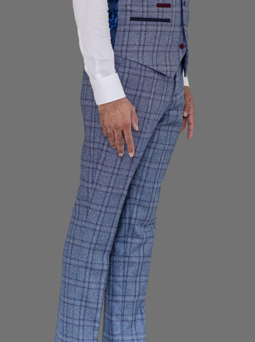 Marc Darcy Abbott Men’s Blue Tweed Check Trousers - Suit & Tailoring