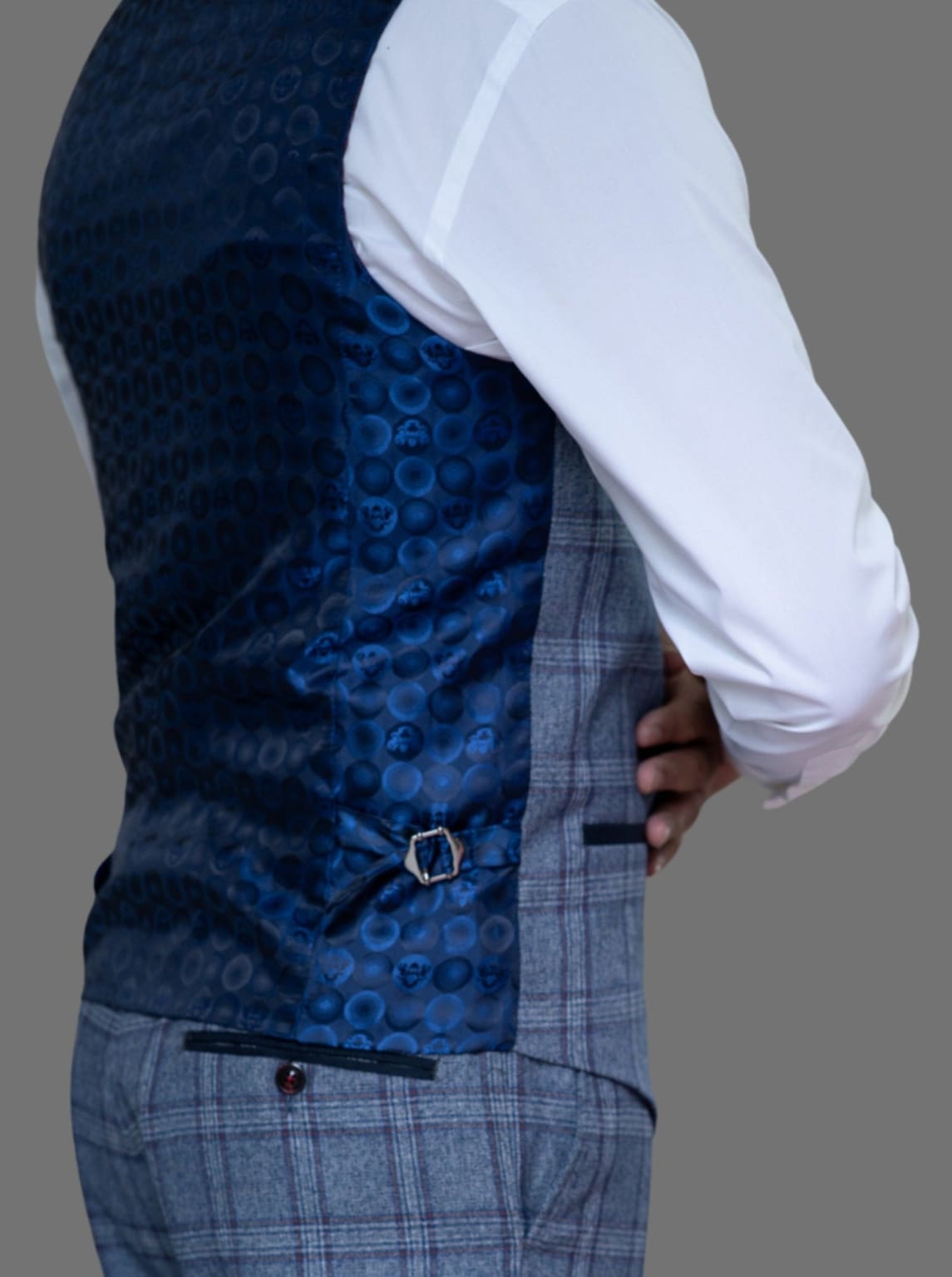 Marc Darcy Abbott Men’s Blue Tweed Check Waistcoat - Suit & Tailoring