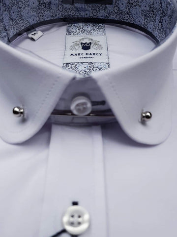 Marc Darcy Benson White Penny Collar Shirt With Collar Bar - Shirts