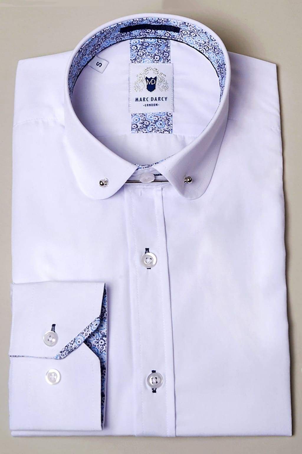 Marc Darcy Benson White Penny Collar Shirt With Collar Bar - Shirts