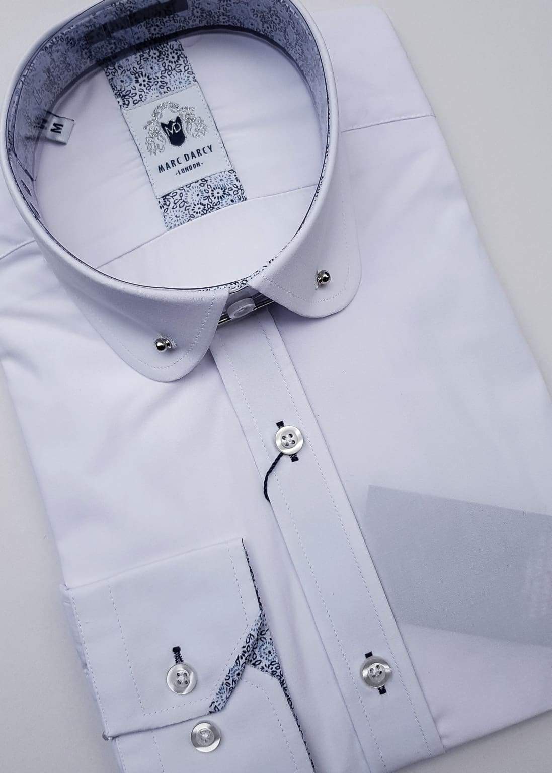 Marc Darcy Benson White Penny Collar Shirt With Collar Bar - Shirts