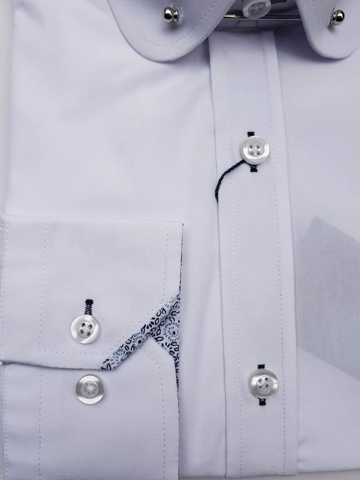 Marc Darcy Benson White Penny Collar Shirt With Collar Bar - Shirts