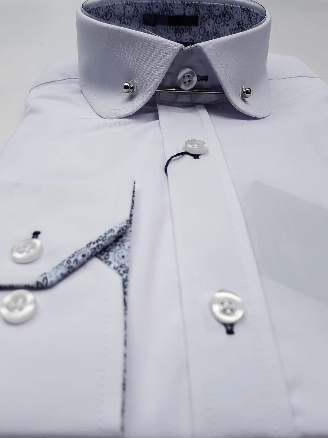 Marc Darcy Benson White Penny Collar Shirt With Collar Bar - Shirts