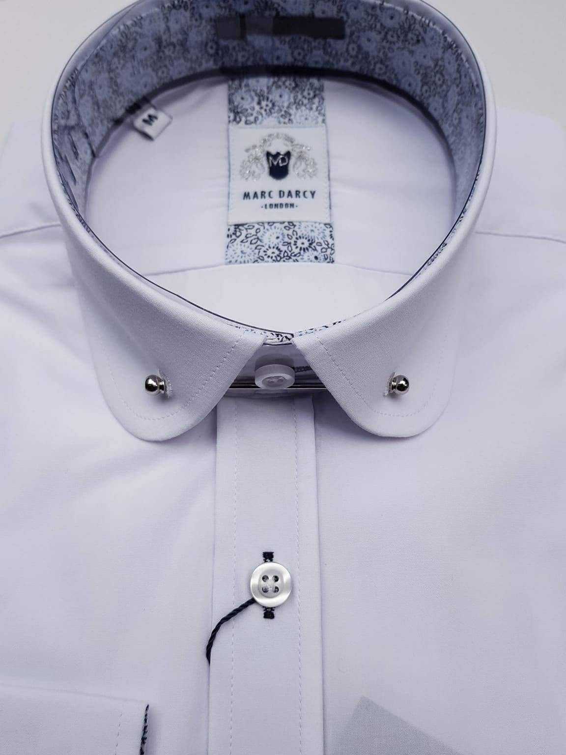 Marc Darcy Benson White Penny Collar Shirt With Collar Bar - Shirts