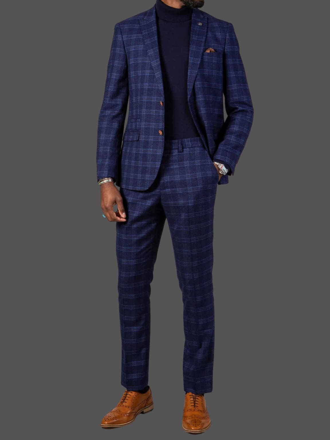 Marc Darcy Blue Tweed Check Chigwell Trousers - Trousers