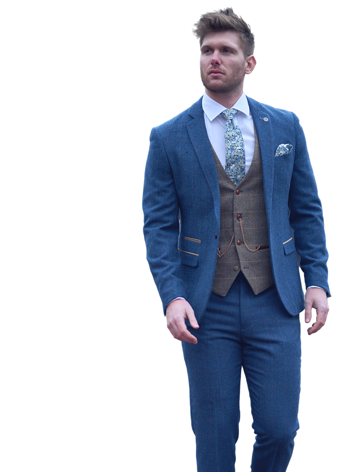 Blue Tweed Wedding Suit with Brown Waistcoat Marc Darcy Dion Ted - Suit & Tailoring