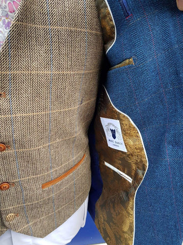 Blue Tweed Wedding Suit with Brown Waistcoat Marc Darcy Dion Ted - Suit & Tailoring