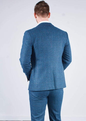 Blue Tweed Wedding Suit with Brown Waistcoat Marc Darcy Dion Ted - Suit & Tailoring