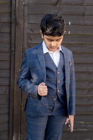 Marc Darcy Boy’s Jenson Marine Navy Check Three Piece Suit - Suit & Tailoring