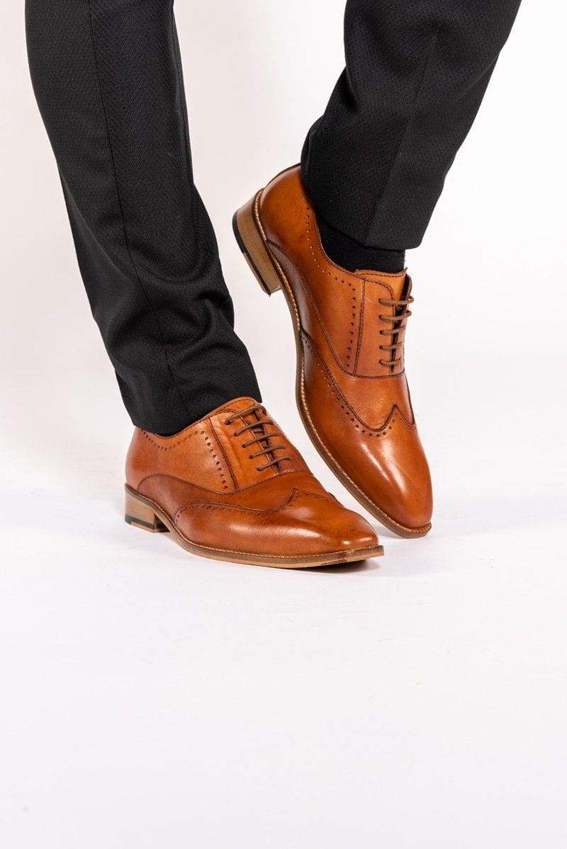 Marc Darcy Carson Tan Wingtip Oxford Brogue Shoes - Shoes