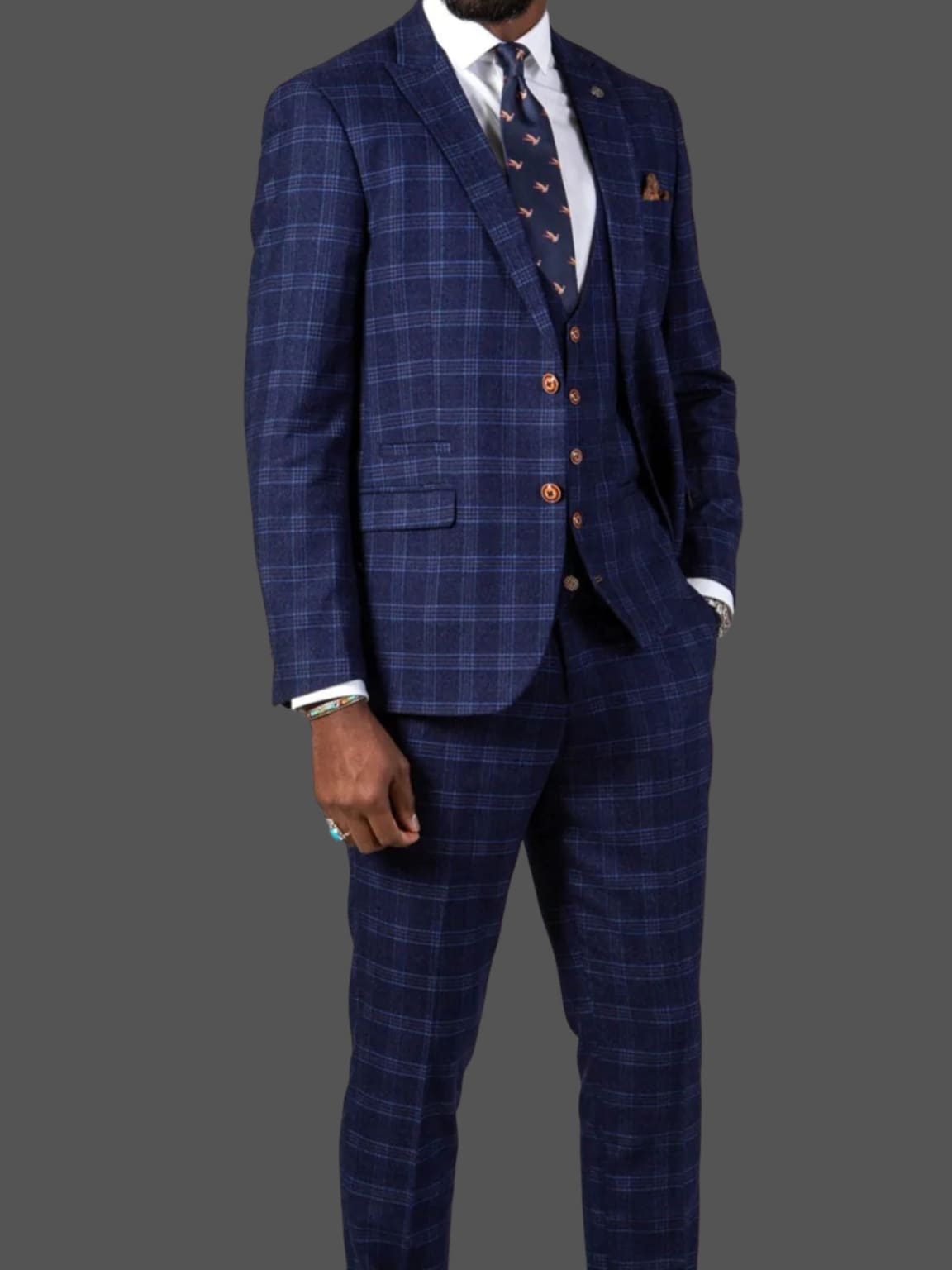 Marc Darcy Chigwell Men's Blue Tweed Check Three Piece Suit