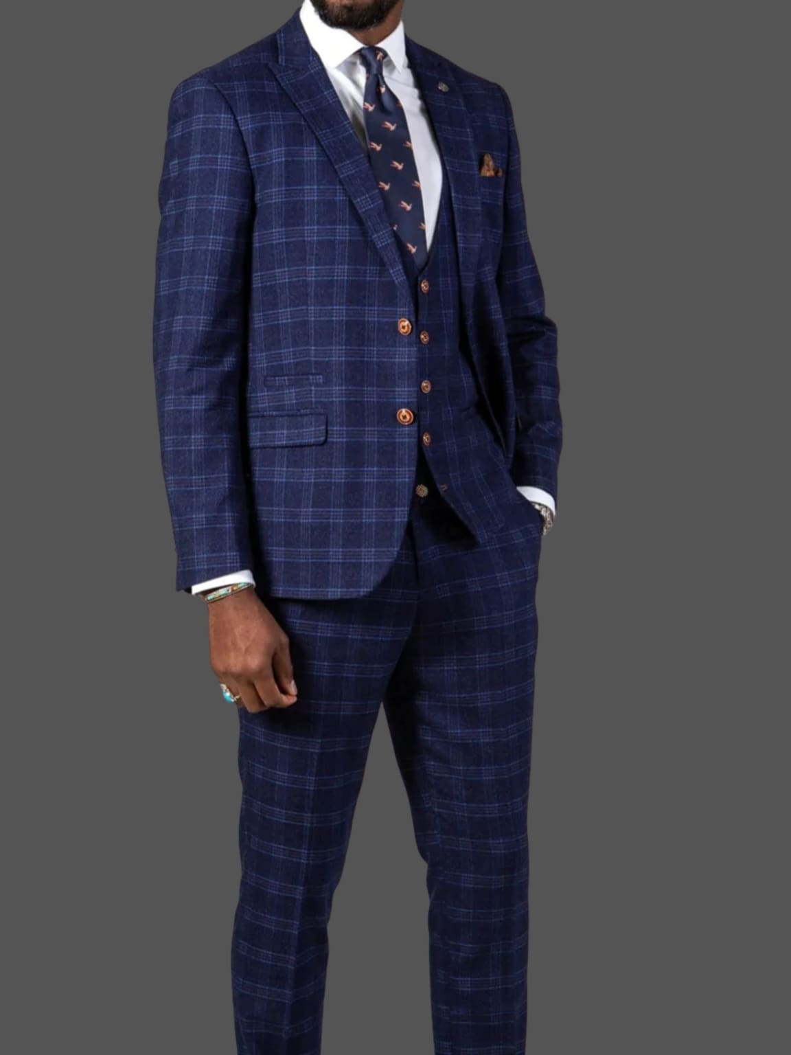 Marc Darcy Chigwell Men's Blue Tweed Check Three Piece Suit