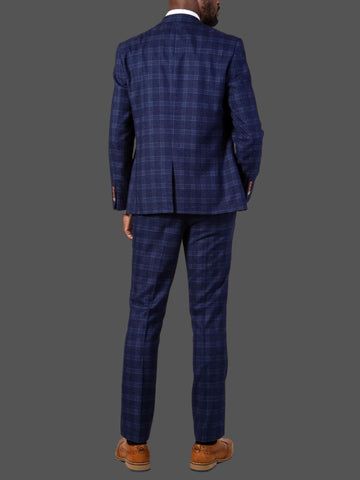 Marc Darcy Chigwell Men's Blue Tweed Check Three Piece Suit