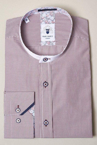 Marc Darcy Cooper Grandad Collar Wine Stripe Shirt - S - Shirts