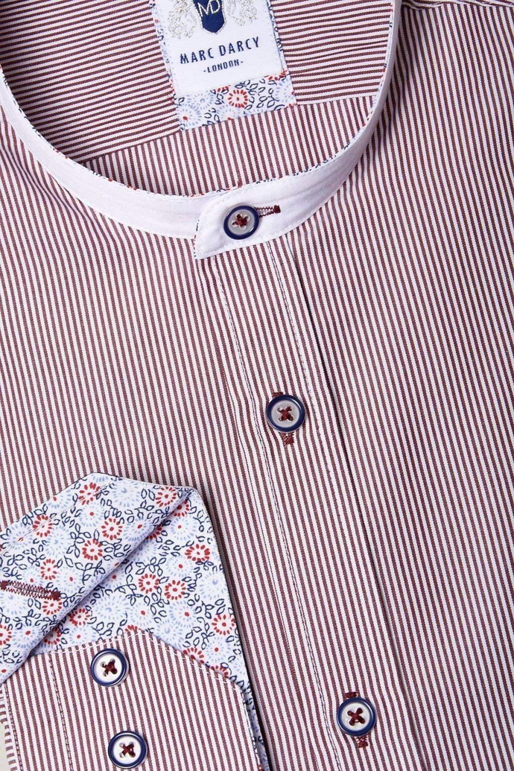 Marc Darcy Cooper Grandad Collar Wine Stripe Shirt - Shirts