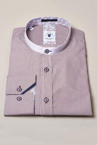 Marc Darcy Cooper Grandad Collar Wine Stripe Shirt - Shirts