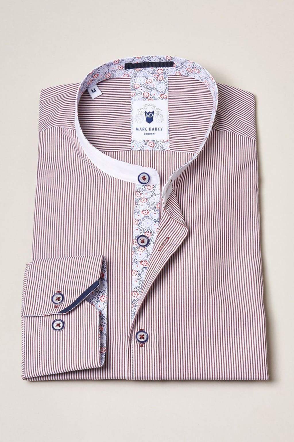 Marc Darcy Cooper Grandad Collar Wine Stripe Shirt - Shirts