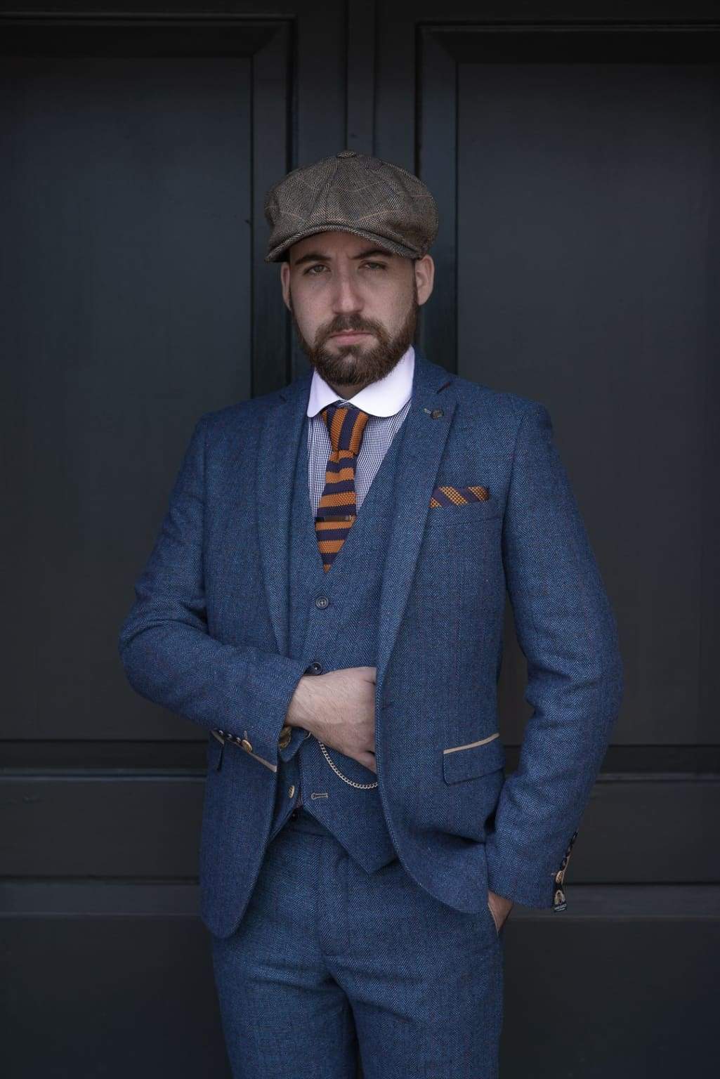 Marc Darcy Dion Mens Blue Slim Fit Check Tweed Blazer - Suit & Tailoring