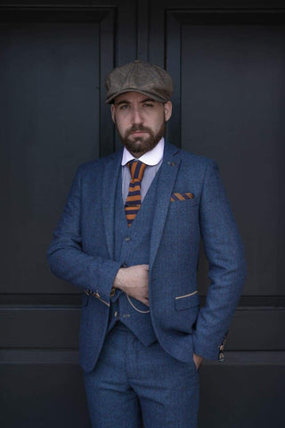 Marc Darcy Dion Mens Blue Slim Fit Check Tweed Blazer - Suit & Tailoring