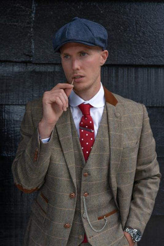 Marc Darcy DX7 Mens Tan Heritage Tweed Check Blazer - 34R - Suit & Tailoring