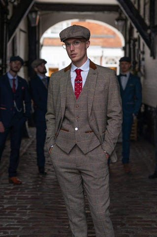 Marc Darcy DX7 Mens Tan Heritage Tweed Check Blazer - Suit & Tailoring
