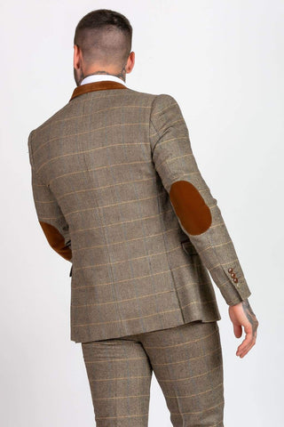 Marc Darcy DX7 Mens Tan Heritage Tweed Check Blazer - Suit & Tailoring