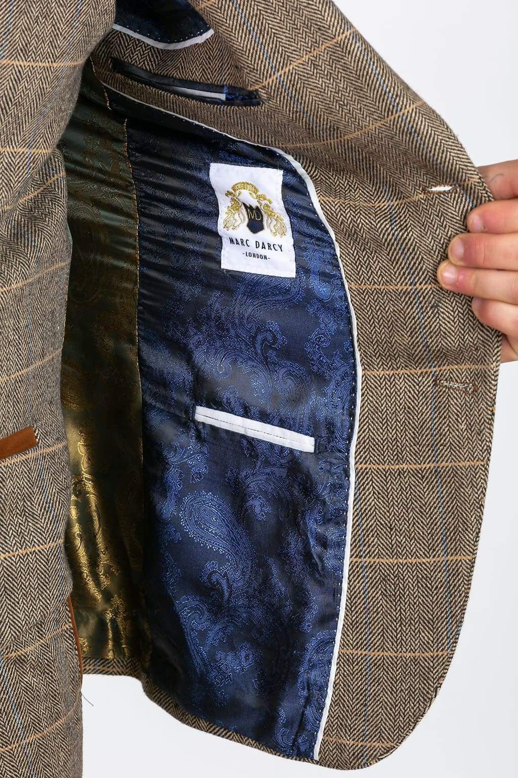 Marc Darcy DX7 Mens Tan Heritage Tweed Check Blazer - Suit & Tailoring