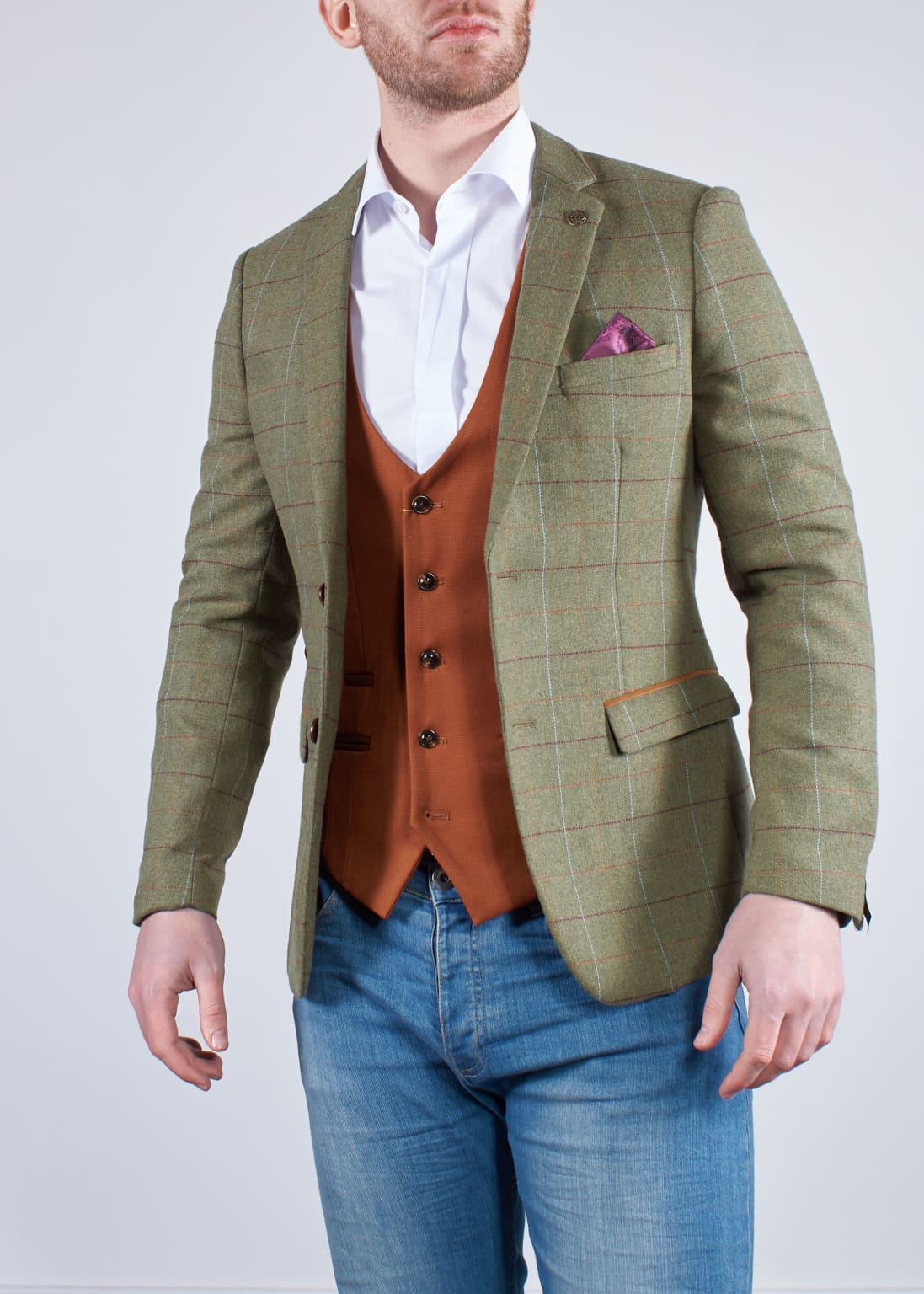 Marc Darcy Ellis Moss Green Check Tweed Blazer - Suit & Tailoring