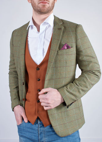 Marc Darcy Ellis Moss Green Check Tweed Blazer - Suit & Tailoring