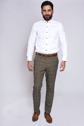 ENZO - Tan Check Tweed Trousers - 28R - Suit & Tailoring