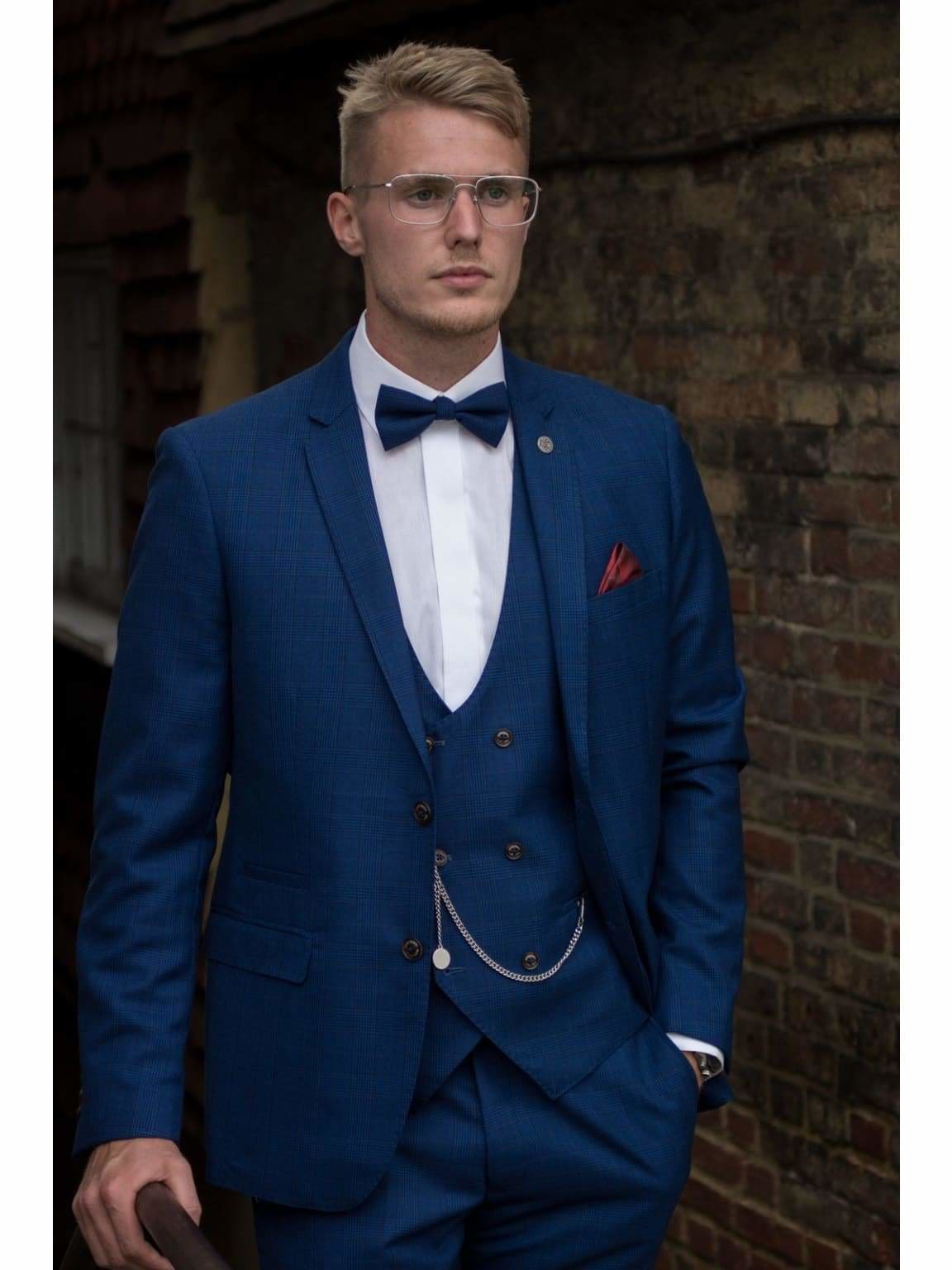 Marc Darcy George Royal Blue Check Three Piece Suit - Suit & Tailoring