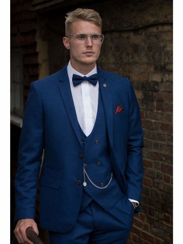 Marc Darcy George Royal Blue Check Three Piece Suit - Suit & Tailoring