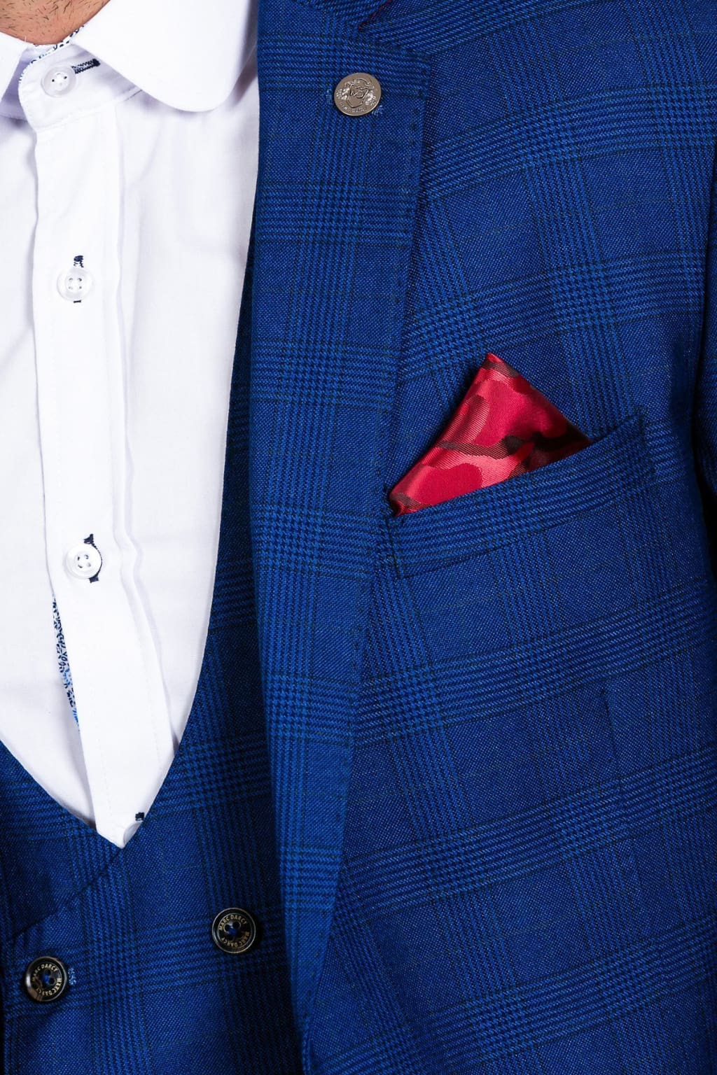 Marc Darcy George Royal Blue Check Three Piece Suit - Suit & Tailoring