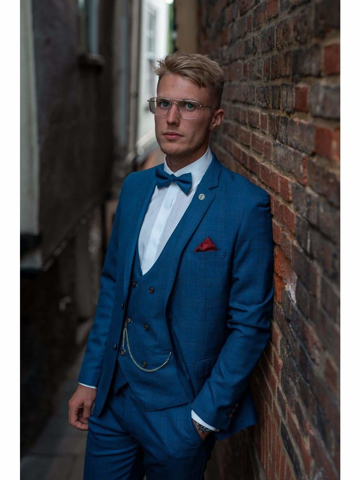 Marc Darcy George Royal Blue Check Three Piece Suit - Suit & Tailoring