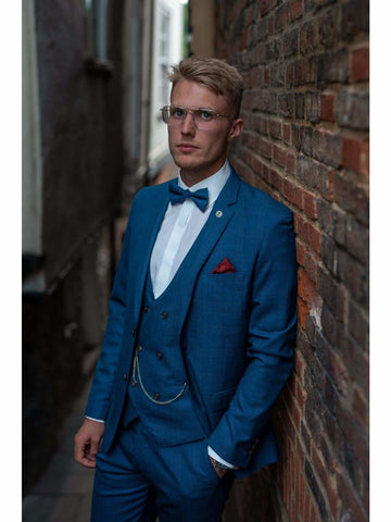 Marc Darcy George Royal Blue Check Three Piece Suit - Suit & Tailoring