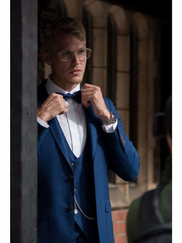 Marc Darcy George Royal Blue Check Three Piece Suit - Suit & Tailoring