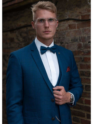 Marc Darcy George Royal Blue Check Three Piece Suit - 36R / 30R - Suit & Tailoring