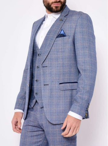 Marc Darcy Harry 3 Piece Light Blue Slim Fit Tweed Check Mix & Match Suit - Suit & Tailoring